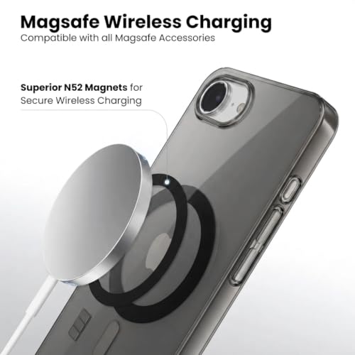 Image of Elzzi Anti Scratch Semi Transparent Cover for iPhone 17e Case, Premium PC + TPU Magnetic Phone Cases Drop Proof,Compatible with Magsafe Slim Anti Yellowing Never Yellowing Shockproof, (Grey)