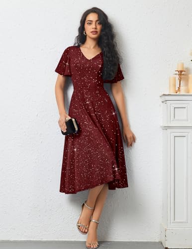 Image of Bridesmay Women's Formal Wedding Guest Dress for Women 2026 Short Sleeve Fit and Flare Tea Party Dresses