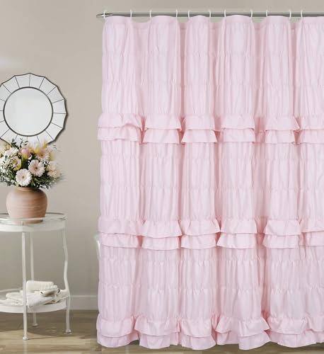 YINFUNG Pink Ruffle Shower Curtain Shabby Chic Vintage Bathroom Curtains Victorian Girly Cute Aesthetic Boho Farmhouse French Country Lace Decor 72x72 inches