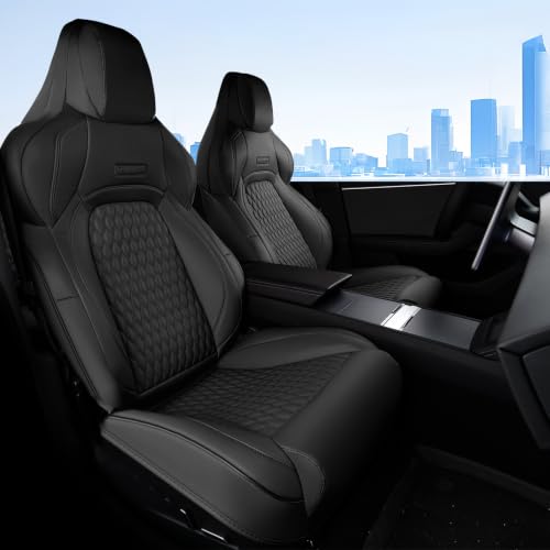 Image of Coverado Front Seat Covers for Tesla Model 3, New Car Seat Covers, Front 2PCS Leatherette Car Seat Cover Seat Protector Custom for Tesla Model 3 2024 2025 New Black