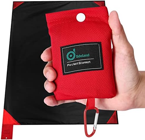 Odoland Picnic Blanket 110 x 160 cm Pocket Blanket Waterproof Heatproof Sandproof Thin Ground Sheet - Lightweight Foldable Beach Mat for Outdoor Camping, Travel, Hiking, Picnic for 1-2 People Red