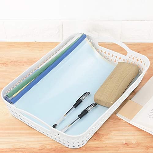 Uumitty 6 Packs Plastic Storage Basket Tray with Handle, White