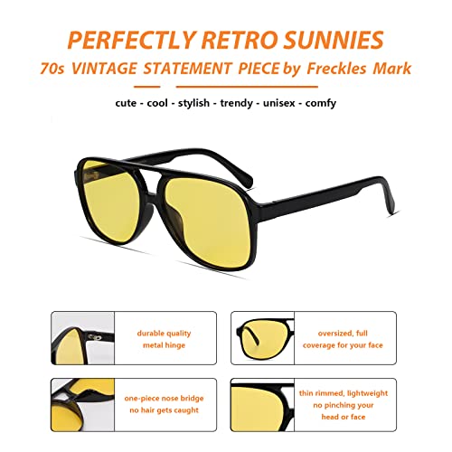Image of Freckles Mark Vintage Retro 70s Sunglasses for Women Men Classic Large Square Aviator Trendy Glasses