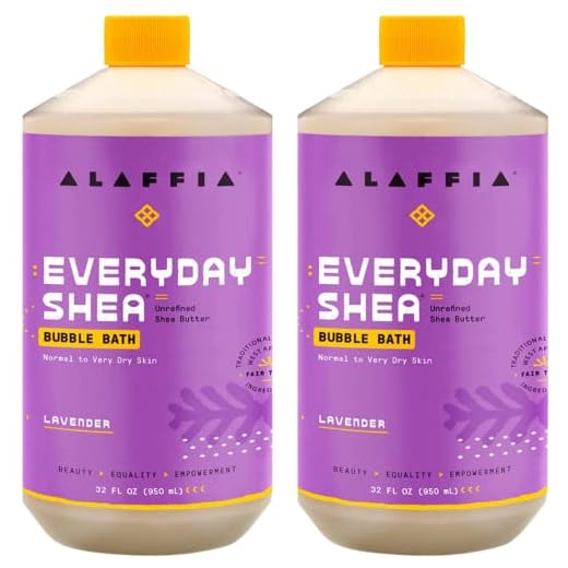 Alaffia Everyday Shea Bubble Bath, Cleanse, Soothe & Moisturize Skin, Made with Fair Trade Shea Butter, Cruelty Free, No Parabens, Vegan, Lavender, 2 Pack – 32 Fl Oz Ea