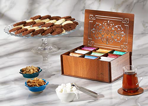 Royalhouse Premium Wood (Hard Mdf) Tea Storage Box Organizer (Brown), Eco-Friendly Multi-Functional Decorative Box, 9 Compartments For Assorted Variety Of Tea Bags And Small Items #TOP4