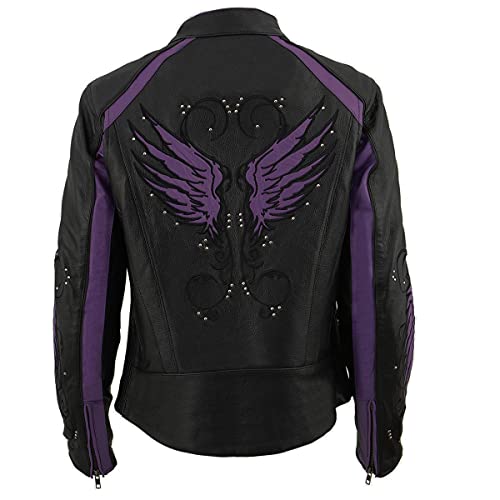 Milwaukee Leather ML1952 Women's Black 'Embroidered Wing and Stud Design' Leather Scooter Jacket2