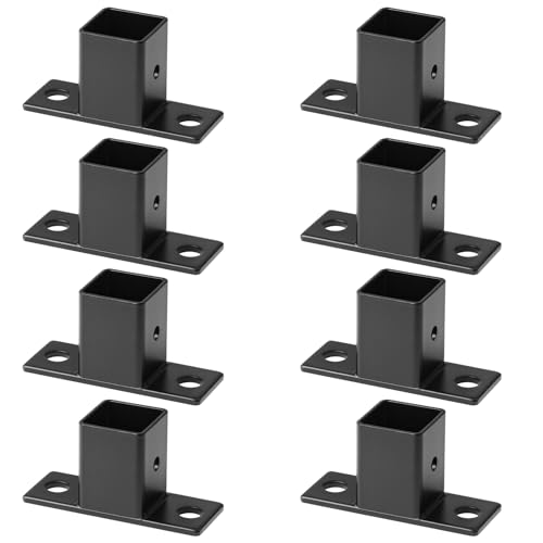 YIDU69Q 8 Pcs 1" Black Square Tube Fittings - 1 Way with Plate, Square Post Flange Base for Fence Deck Rail