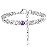 Cuban Anklets for Women Mens Ankle Bracelets Amethyst Anklet Foot Jewelry Summer Jewelry Stainless Steel Anklets for Women Waterproof Chain Silver Birthstone Chain