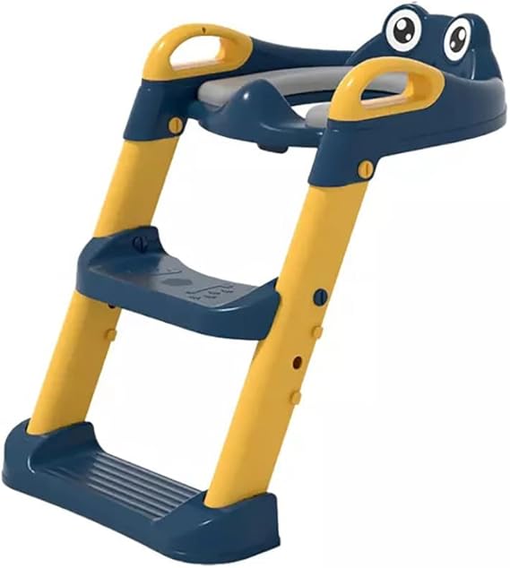 AAHO IT%27S ALL ABOUT HOME Nursery,Furniture,Nursery Step Stools Potty Training Seat with Ladder & Splashguard, Foldable Step Stool Toilet for Kids Toddlers Boys Girls with Handles, Adjustable Height, Comfortable Cushion, Safe Handles, Anti Slip Wide Pads (Blue)