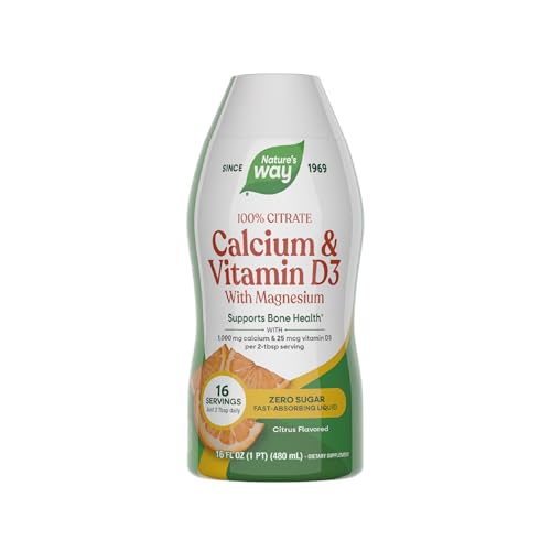 Natures Way Calcium & Vitamin D3 with Magnesium Liquid Supplement Calcium & Vitamin D Supplement Supports Bone Health* Fast-Absorbing Liquid Gluten Free Citrus Flavored 16 Fl Oz (Pkg May Vary)