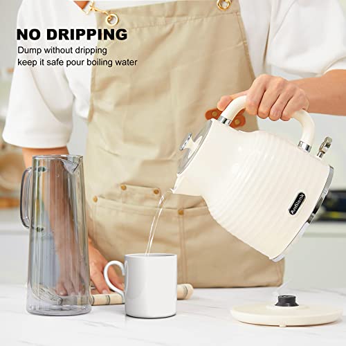 Anfilank 1.7L Cordless Electric Kettle, Plastic Tea Kettle With Water Window And Led Light, Auto Shut-Off & Boil-Dry Protection, Removable Spout Filter And Soft-Touch Handle And Lid Grip, Cream #TOP6