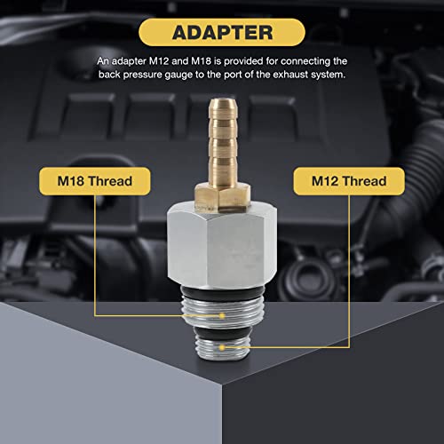 Linxino Exhaust Back Pressure Tester, Automotive Exhaust Back Pressure Gauge Kit With 6Ft Hose & Adapter M12/M18, Fuel Pressure Test Kit, Car Exhaust Pressure Tester #TOP5