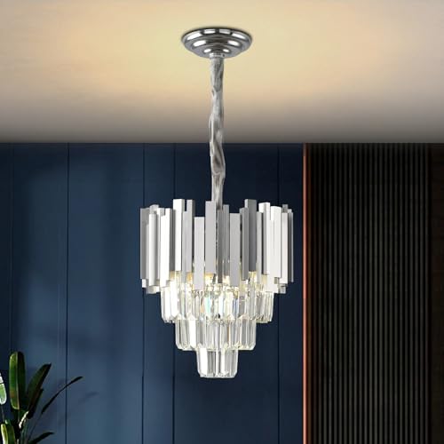 AHXIAOZN Luxury Chandelier Crystal Light, K9 Crystal Chandelier, Silver Ceiling Lights Living Room,Round Lampshades
