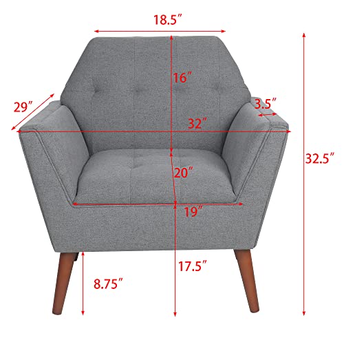 Levnary Modern Accent Chair, Comfy Upholstered Button Tufted Armchair With Wood Legs, Mid-Century Upholstered Single Sofa Chair For Reading Room Living Room (Dark Gray) #TOP1