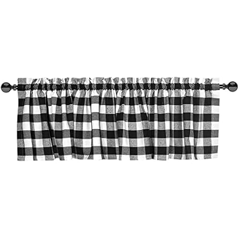 Homebia Designs Buffalo Check Plaid Window Valance Set of 2 for Country Style Farmhouse Vintage Décor - Eco Friendly 72 Inch Wide Valance - 16x72 Inch - Black White - 2 Valances Cover