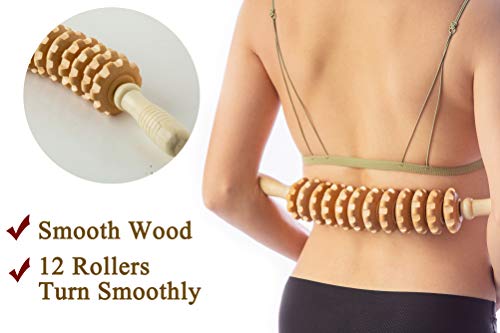 Hovom Wood Therapy Roller Massage Tool, Lymphatic Drainage,Maderoterapia Colombiana,Anti Cellulite Tool,Handheld Cellulite Trigger Point Manual Muscle Release Roller Stick Massager #TOP2