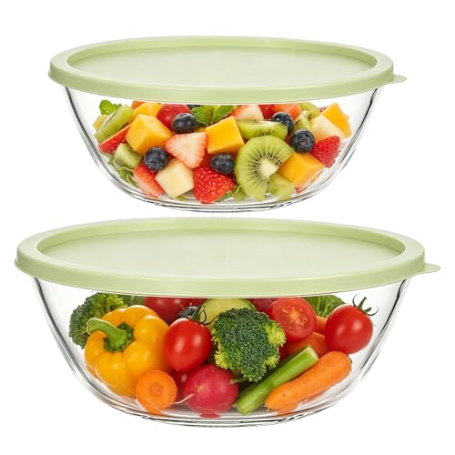 FUPMILPHRANX 5Qt & 3Qt Large Glass Bowl with Lid, Big Glass Mixing Bowl for Sourdough Bread Kitchen Salad Bread Storage, Perfect for Dough Rising, Meal Prepping, Marinating & Brining Kimch
