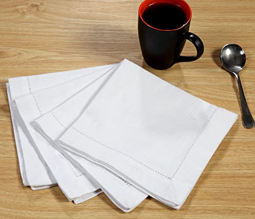 100% Cotton Slub Self Degined Cloth Dinner Napkin, Hemstitched , White, Set Of 12, Size 16 X 16 Inch #TOP1