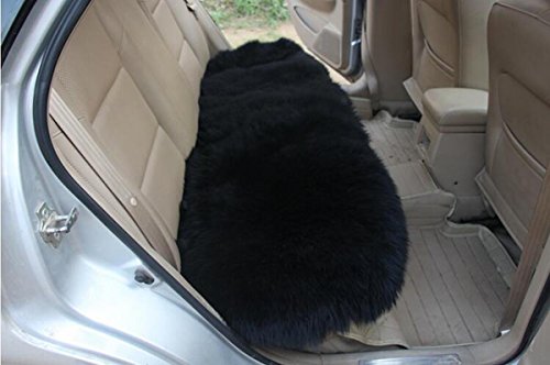 Sisha-A Sheepskin Seat Cushion Cover Winter Warm Natural Wool Car Seat Covers Universal Fit For Most Car, Truck, Suv, Or Van Back Black #TOP1