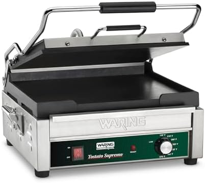 Waring Commercial WFG250 Tostato Supremo® Large Flat Toasting Grill, 120V, 1800W, 5-15 Phase Plug, Silver