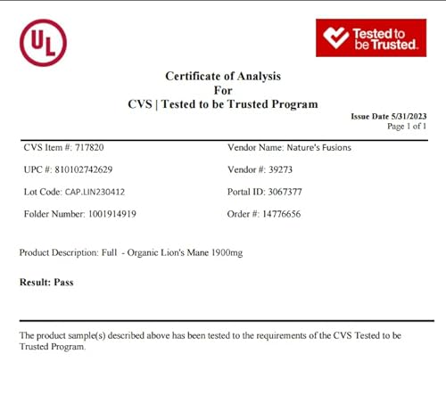 Suplemento Nutri Organic Lions Mane Cápsulas – 1900 mg, extração dupla 10:1, 120 unidades – Extrato