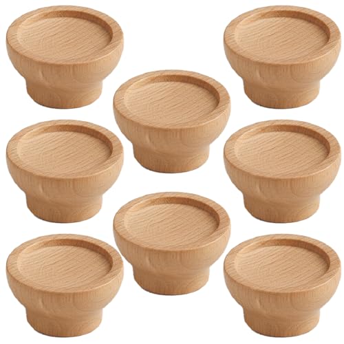 Image of Steam Beech Wood Drawer Knob| Solid Wooden Cabinet Door Handle | Round Knobs for Drawer, Wardrobe & Cupboard | Natural Finish Pull Handle for Kitchen Cabinets & Home - | 2 Inch,8 Piece|