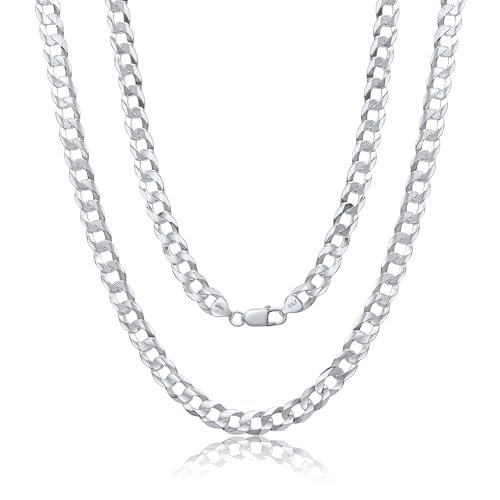 Aka Gioielli - 925 Sterling Silver Curb Cuban Link Chain 9mm - Necklace for Men and Women - Made in Italy - 22 inch long