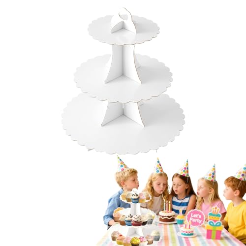 3 Tier White Cupcake Stand,Cupcake Stand Cardboard – Easy to Assemble& Reusable(Lace White)