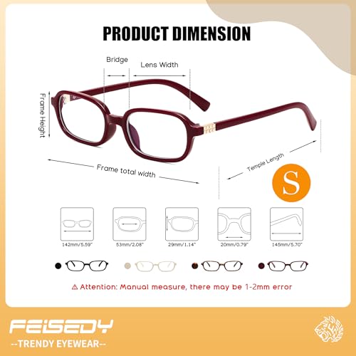 Image of FEISEDY Fashion Rectangular Blue Light Glasses for Women Retro Small Frames Vintage Trendy 90s Square Eyeglasses B0255