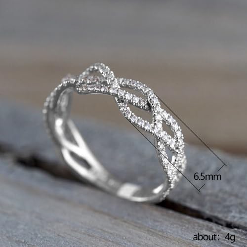 6.5 mm Wedding Eternity Ring for Women Stackable Sterling Silver Woven Petite Twisted Vine Moissanite Simulated Diamond Cubic Zirconia Engagement Band Promise Infinity Rings（6）4