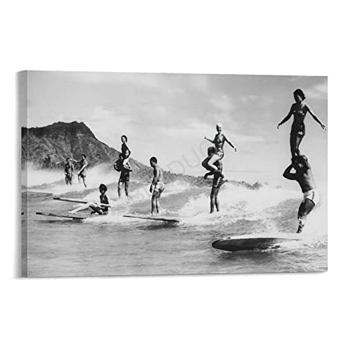 Surfer Wall Art Poster Waves Photograph Vintage Surfing Poster,Black White Surf Photo (18) - 副本 Canvas Painting Posters And Prints Wall Art Pictures For Living Room Bedroom Decor 24X36Inch(60X90Cm) #TOP11