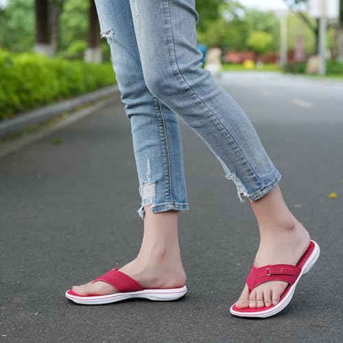 DOGDAN Women's Flip Flops Thong Cushion Sandals Toepost Slippers Red Size 10 Medium — view 2