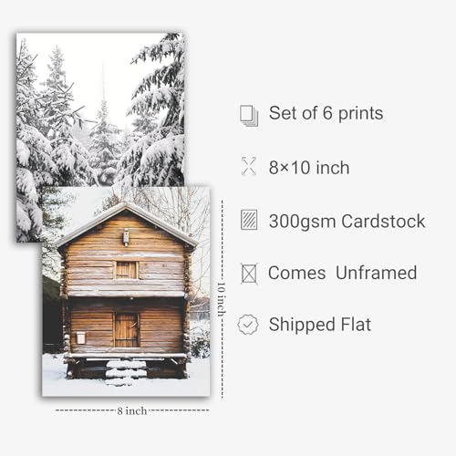 WINDVALE ウィンターキャンバスウォールアートセット、トナカイ、雪の森、丸太小屋のクリスマスホリデーシーン6点、マルチカラー各8x10インチ、ヴィンテージ素朴なスタイル、屋内装飾(冬の霜の森) [3]