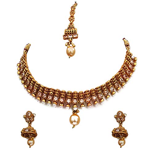 Buy CaratYogi Dazzling Necklace Set with Maangtika Earrings 18K Gold