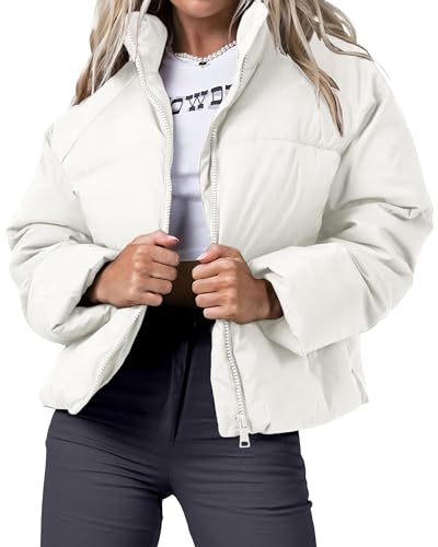Women's Puffer Jacket Lightweight Oversized Long Sleeve Full Zipper Baggy Short Puffer Coats with Pockets