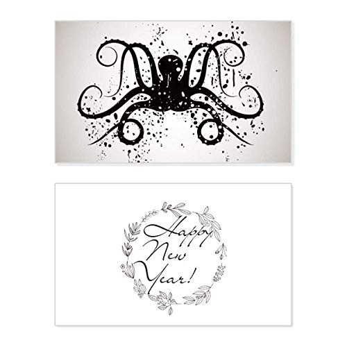 Tarjeta conmemorativa de Año Nuevo, diseño de pulpo negro con bendición
