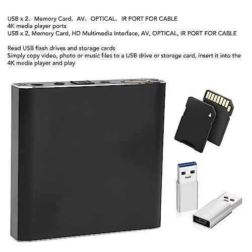 4K Media Player, Digital Media Player for USB Drives and MicroSD Cards, UHD 30fps Video Picture Musi