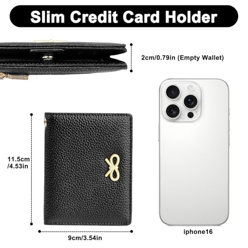 Image of GOIACII Women's Small Bifold Cute Bow Wallet Rfid Blocking Ladies Card holder Wristlet with Zipper Coin Pocket Black