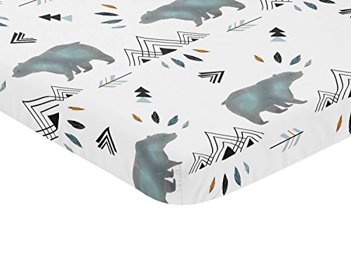 Image of Sweet Jojo Designs Blue White Watercolor Baby Boy Fitted Mini Portable Crib Sheet Bear Mountain Collection - for Mini Crib or Pack and Play ONLY
