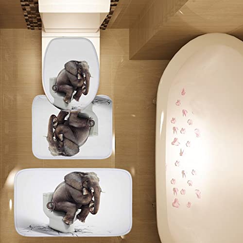 Amagical Elephant Digital Printing 16 Piece Bathroom Mat Set Shower Curtain Set Bathroom Mat Contour Mat Toilet Cover Waterproof Shower Curtain With 12 Hooks #TOP2