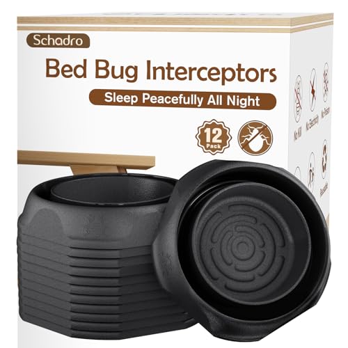 Bed Bug Interceptors, 12 Pack, Bed & Furniture Traps, Black