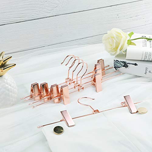 SONGMICS Hosenbügel aus Metall, 10 Stück, Kleiderbügel, 31 cm, mit 2 rutschfesten Clips, für Röcke, Hosen, Unterwäsche, Bügel, platzsparend, rostfrei, um 360° drehbar, Roségold CRI46R-10