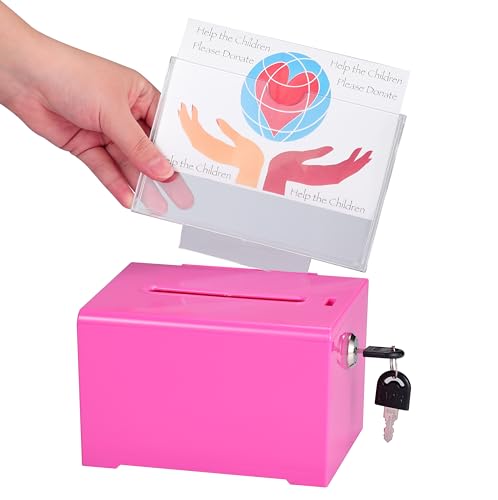 Adir Donation Box with Lock – Acrylic Suggestion Box with Slot, Ballot Lock Box with Sign Holder for Raffle, Tip Jar, Voting, Comments - Cash Donation Boxes for Fundraising (6.25x4.5x 4 Inches)