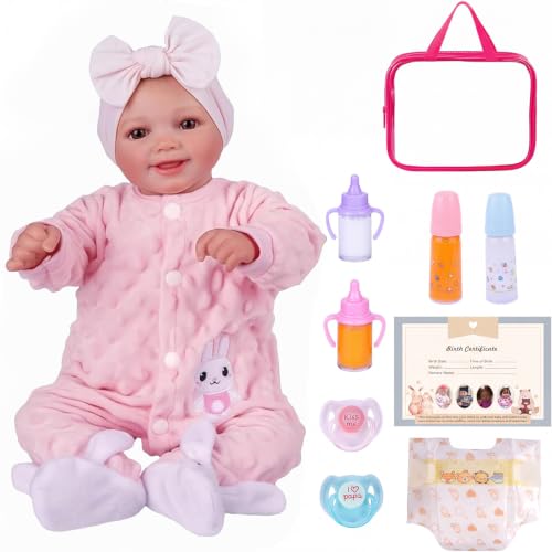 BABESIDE Reborn Baby Dolls Sunny - 17 Inch Care Accessory Bag Realistic Baby Doll Girl Poseable Smiling Real Life Baby Dolls with Complete Accessories for 3+ Years Old Gifts