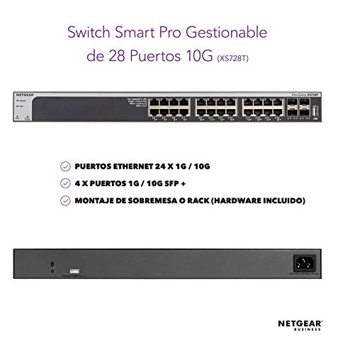 Netgear-XS728T-100NES-Switch-ProSAFE-24-puertos-Smart-Managed-10GbE-con-gestion-de-capa-L4-4-puertos-SFP-Smart-Managed-y-garantia-durante-su-vida-util