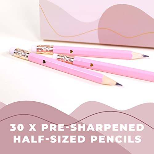 Markt Mini Heart Pencils For Bridal Shower Games & Wedding Favors, Small Pink Pencils With Gold Foil For Baby Shower Prizes Or Gifts For Guests, Pre Sharpened Golf Pencils With Erasers (30 Pack) #TOP5