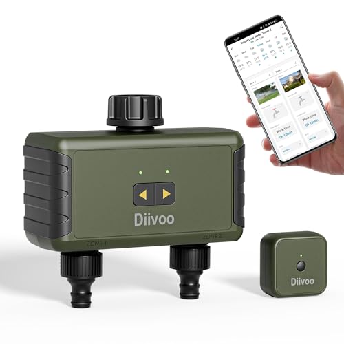 WiFi Water Timer 2 zone for Irrigation, Diivoo Smart Sprinkler Hose Timer Compatible with Alexa and Google Home, Wireless Remote Control Irrigation System with Wi-Fi Hub, for Outdoor Garden Watering