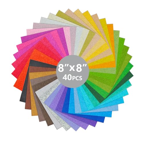 Loyisal 40PCS Felt Fabric Sheets Craft - 8"x 8" Assorted Colors - 1mm Thick Square Nonwoven Felt Fabric for Crafts DIY