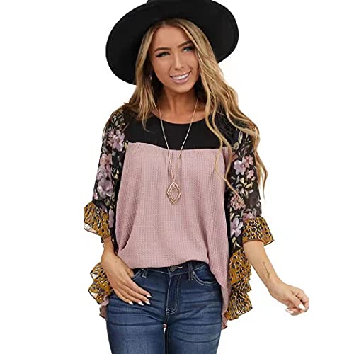 Casuress Womens Floral Printed 3 4 Sleeve Shirt Batwing Loose Tops Blouses Pullover (Medium, Type 7) #TOP1
