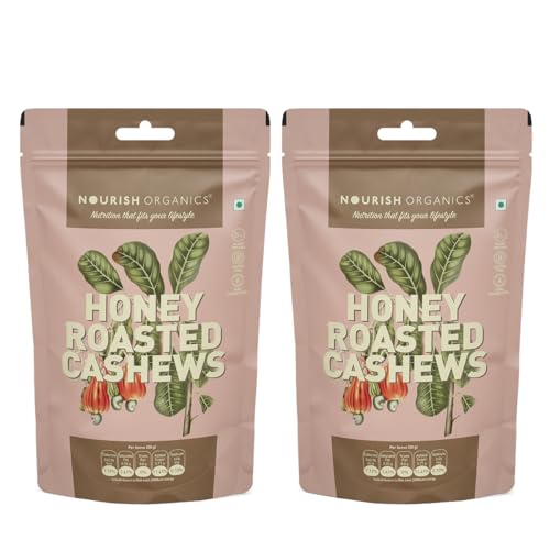 Image of Nourish Organics Honey Roasted Cashews 100gm Pack of 2 Sweet and Nutty Snack| Healthy and Nutrient Rich | No Refined Sugar | Clean Label
